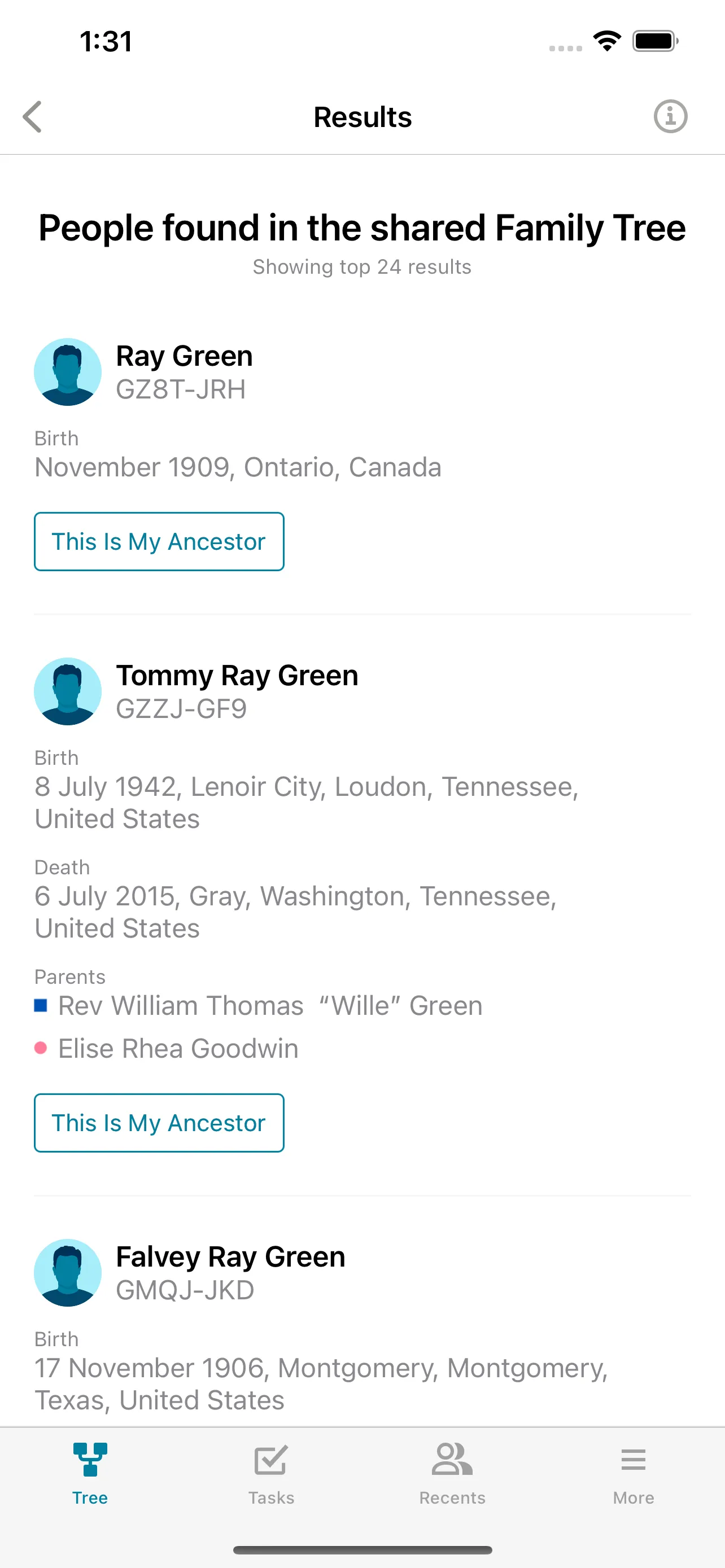 FamilySearch Tree iphone screenshot 1