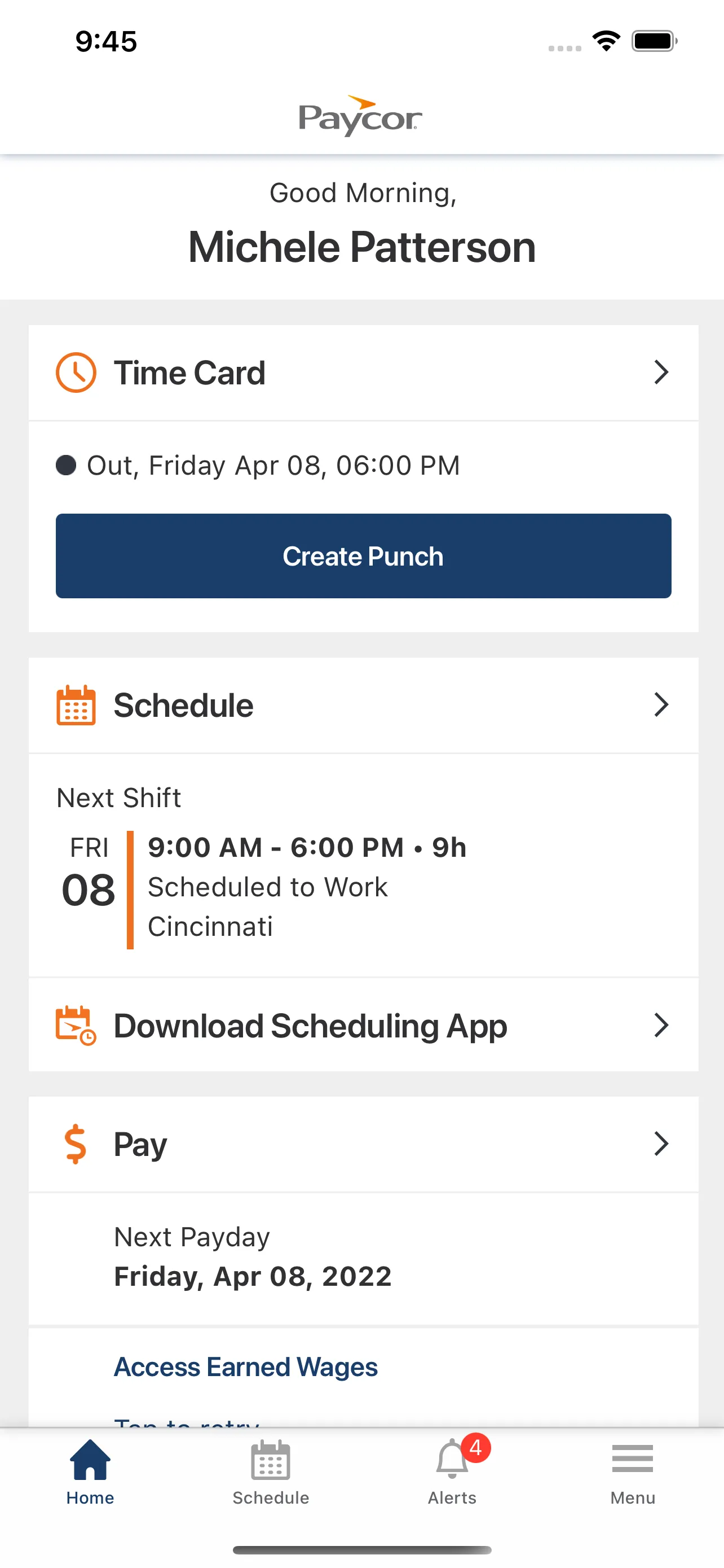 Paycor Mobile iphone screenshot 1