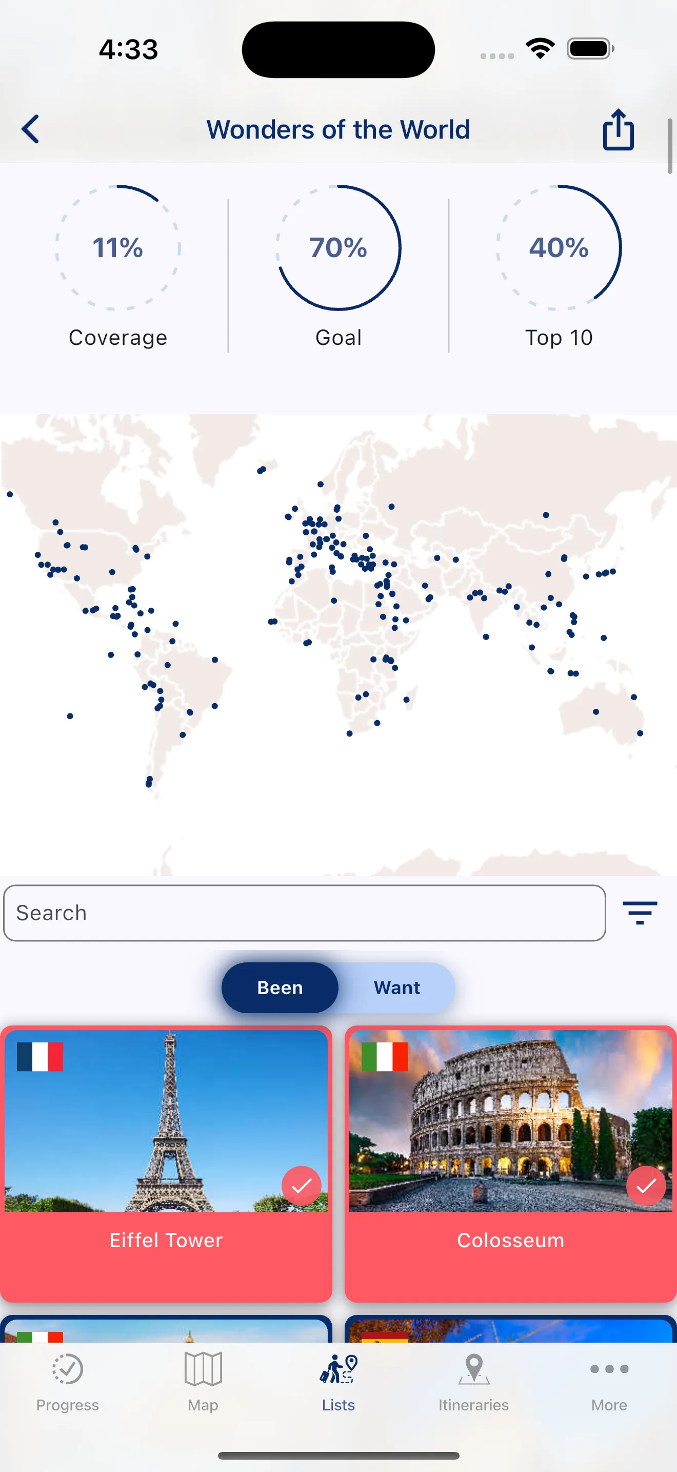 Visited: Travel Map With Lists iphone screenshot 2