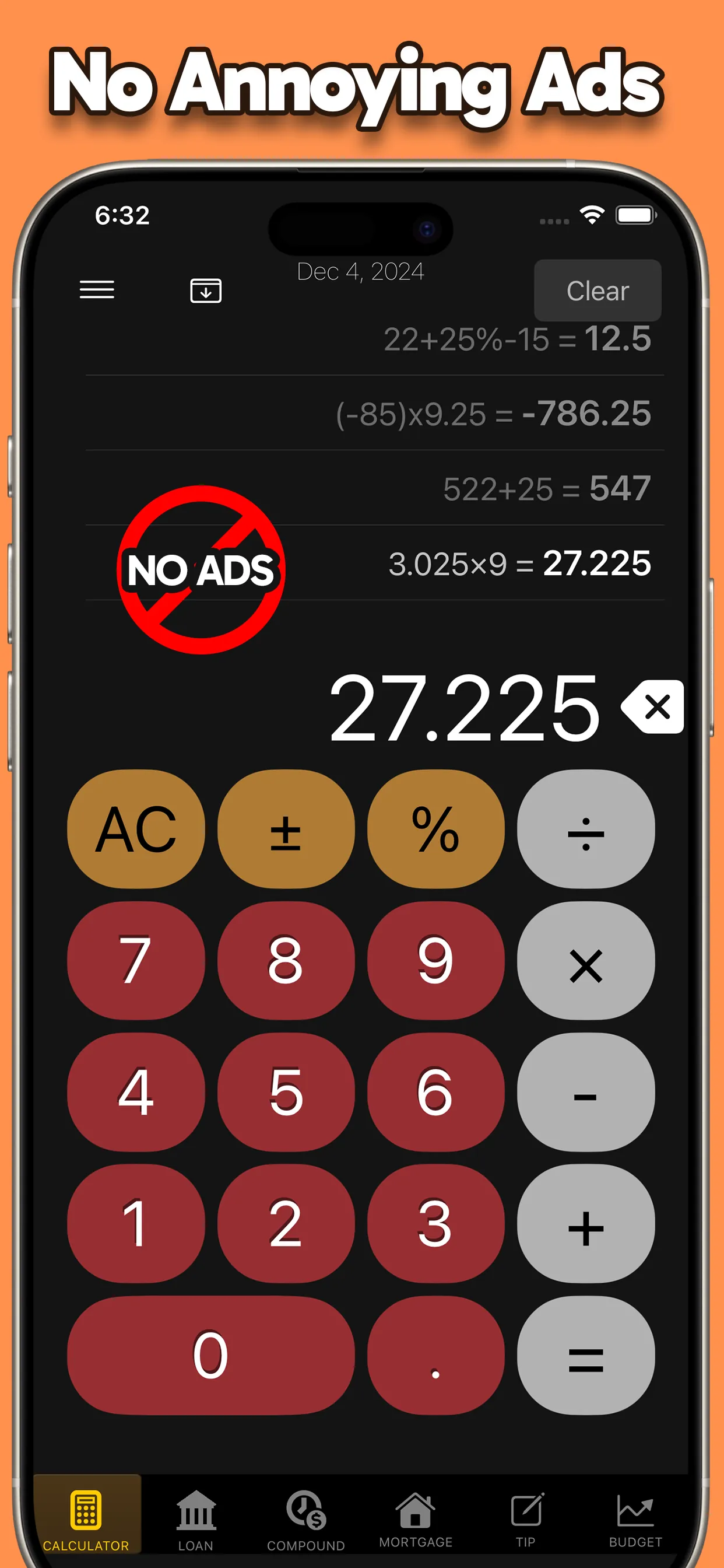 Calculator: No Ads / Ad-Free iphone screenshot 2