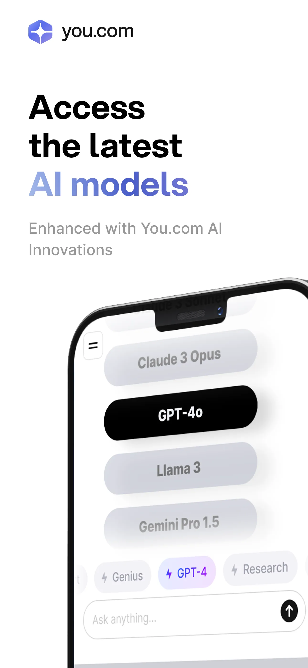 You.com – 20+ AI models in one iphone screenshot 1