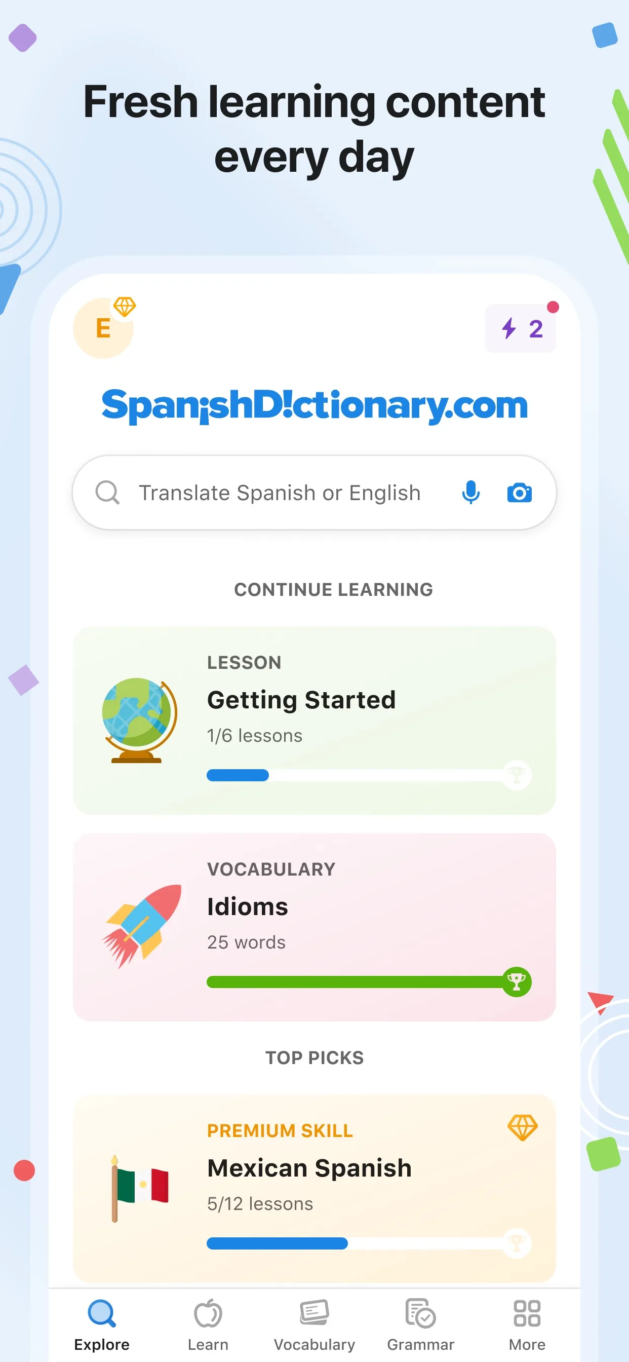 SpanishDictionary.com Learning iphone screenshot 2