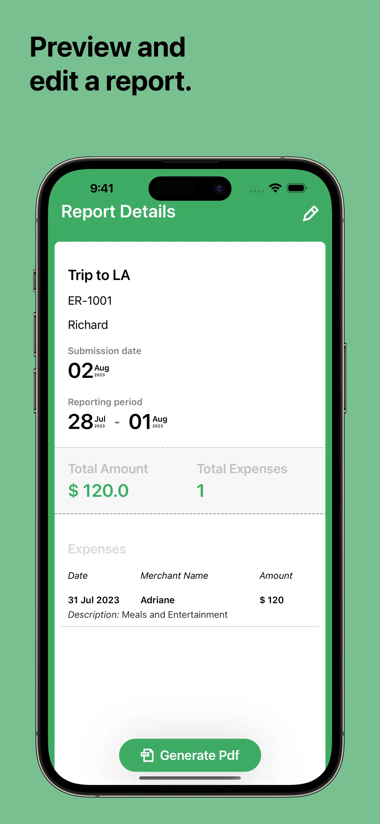 Expense Report: PDF Generator iphone screenshot 3