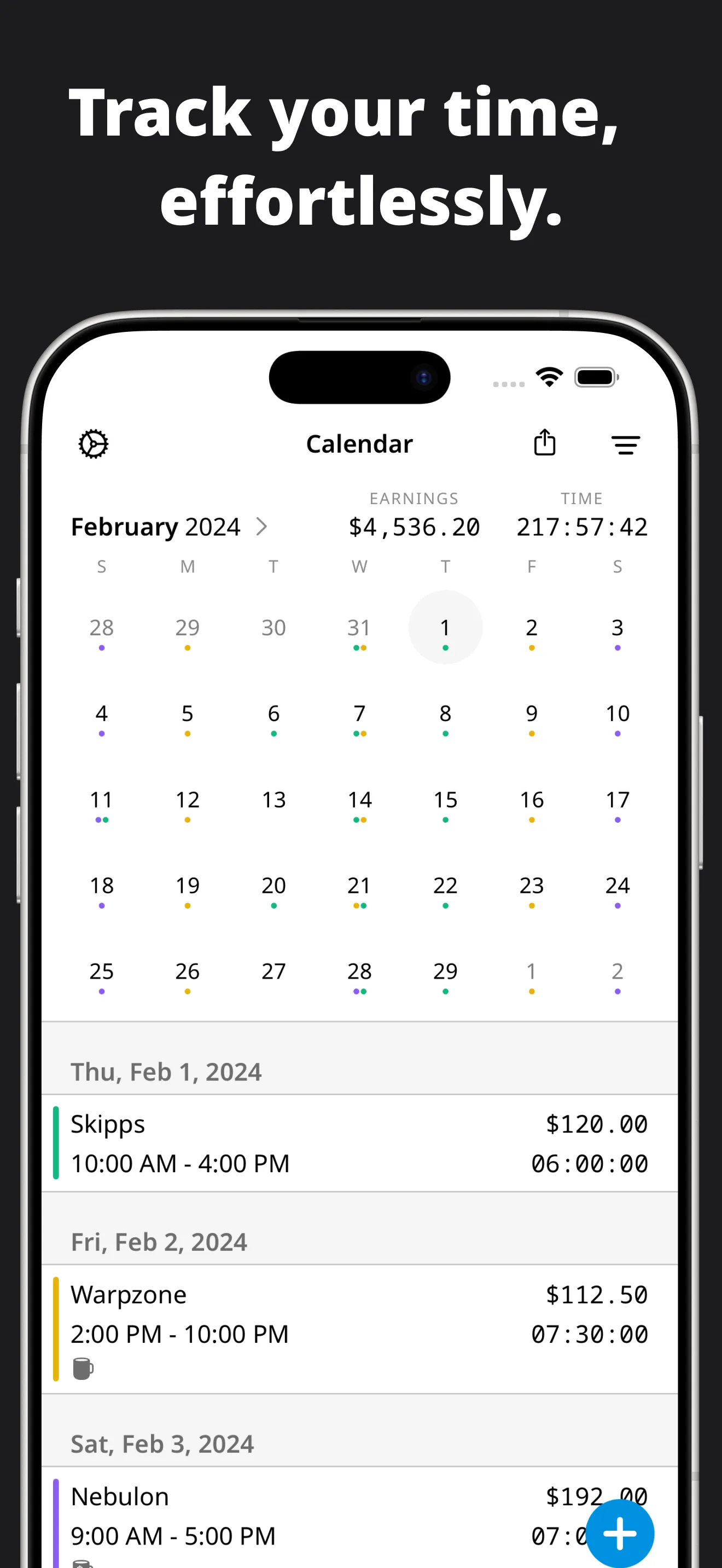 Clock In: Work Hours Tracker iphone screenshot 1