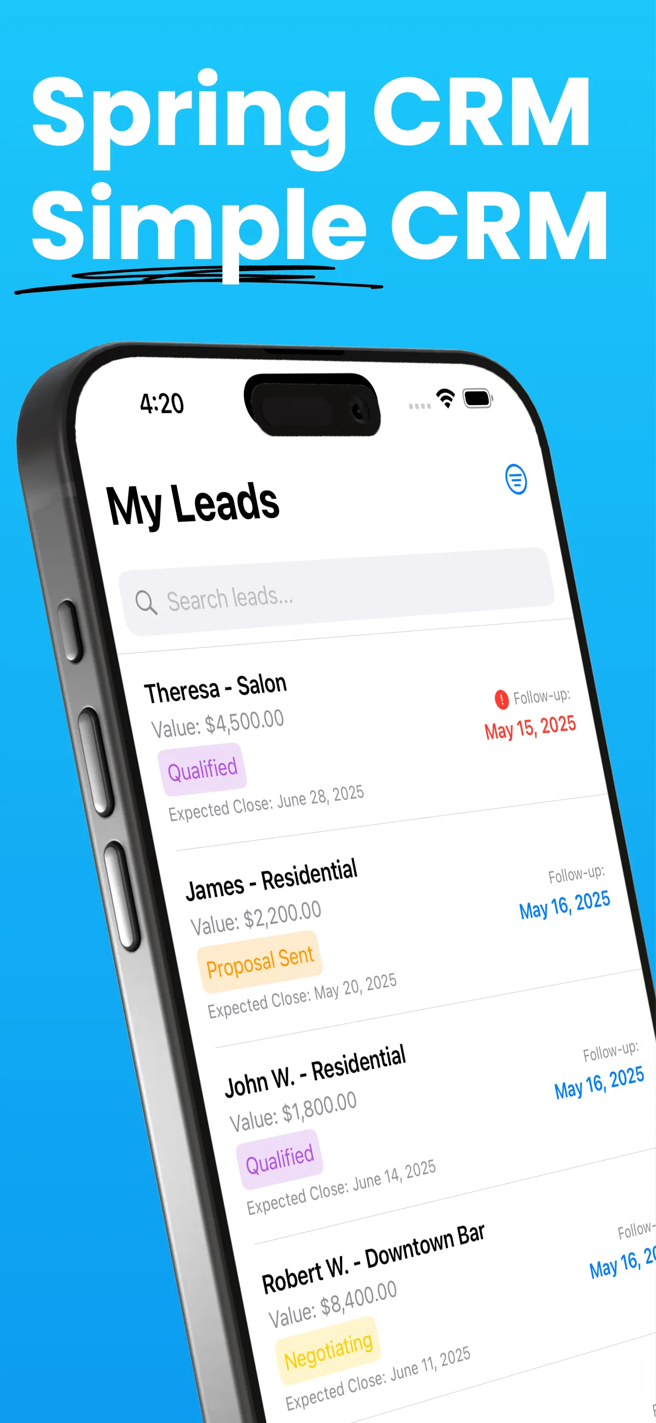 Spring: Simple CRM iphone screenshot 1