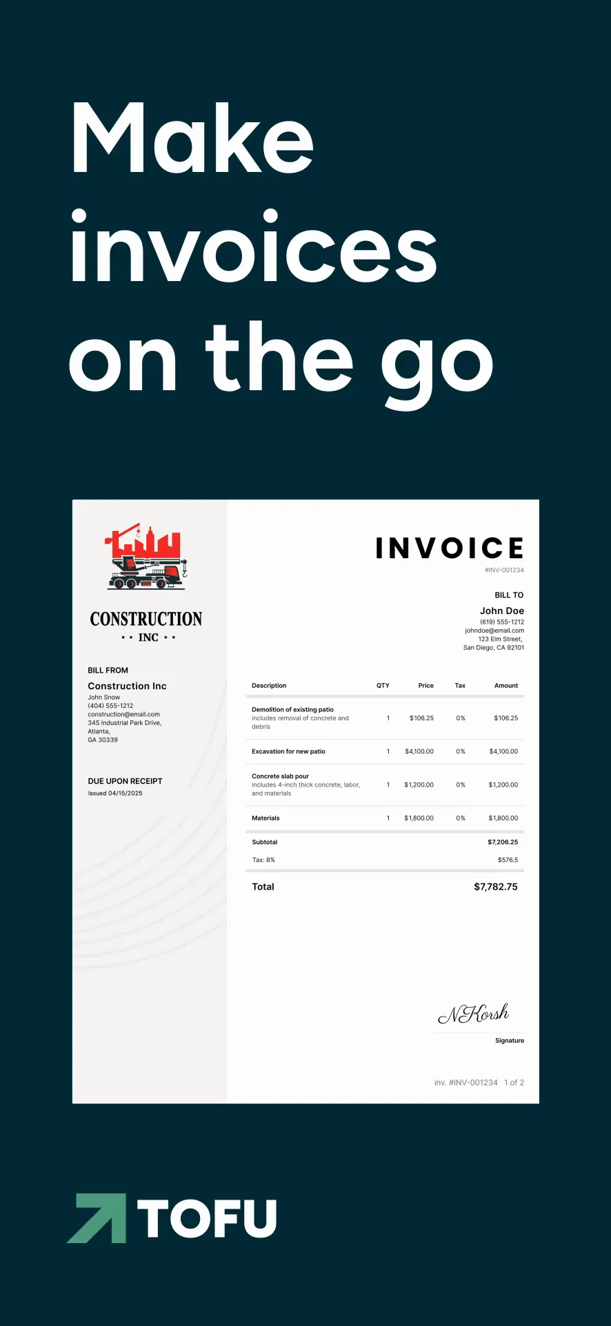 Invoice Maker Tofu & Estimates iphone screenshot 1
