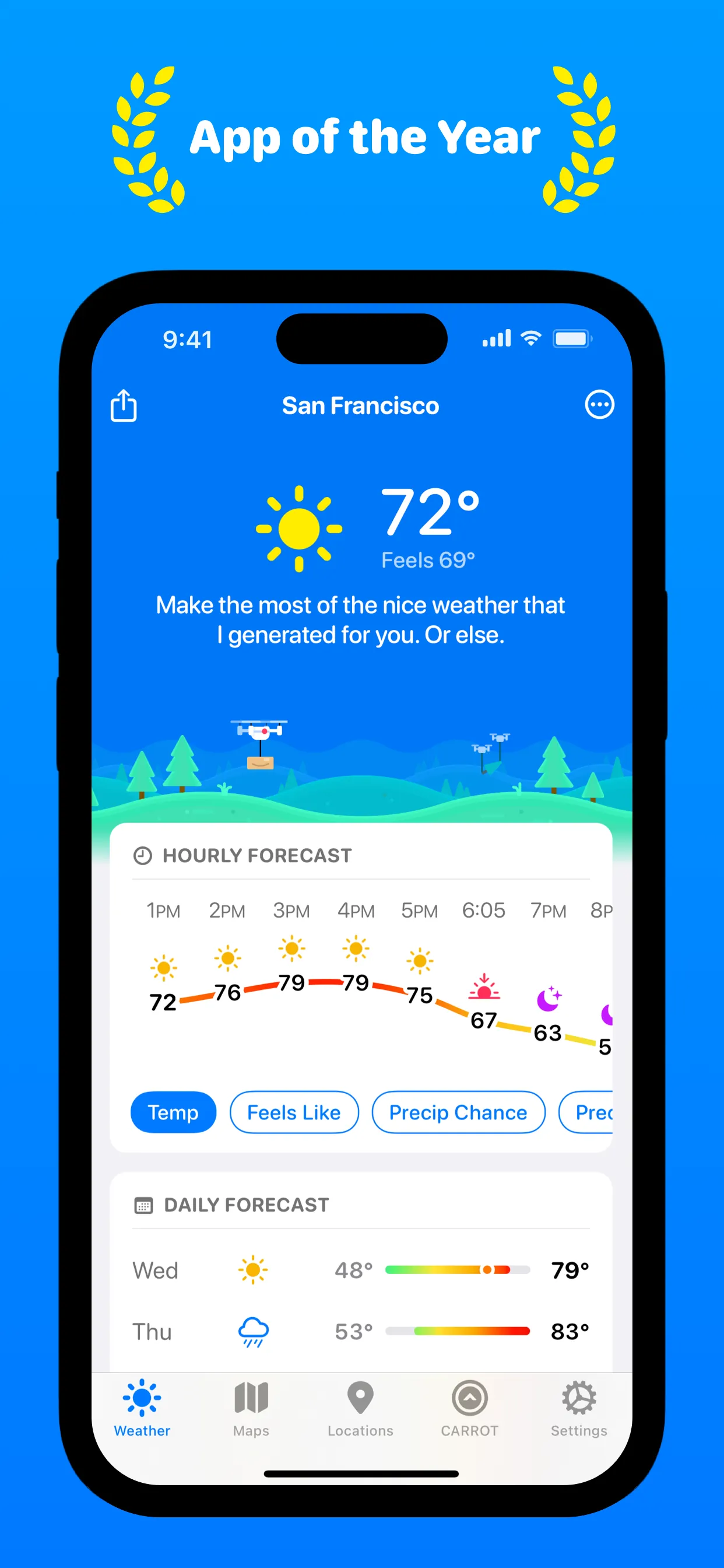 CARROT Weather: Alerts & Radar iphone screenshot 1