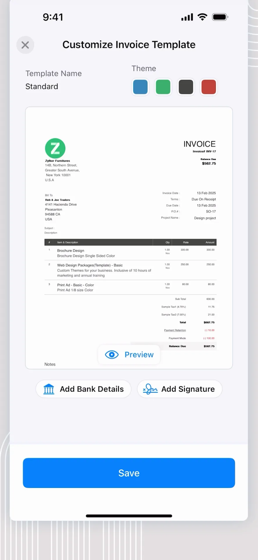 Zoho Invoice Maker App iphone screenshot 1