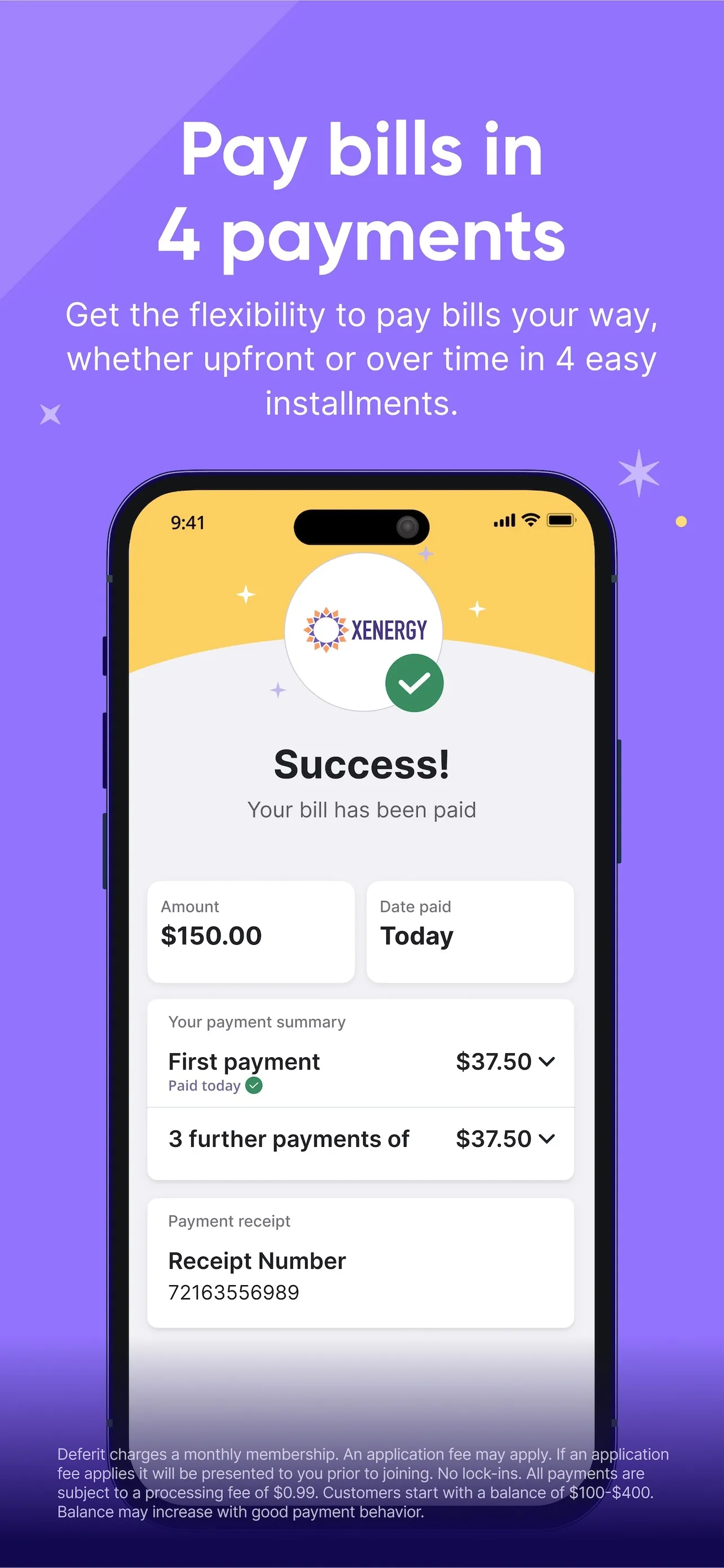 Deferit: Pay bills in 4 iphone screenshot 3