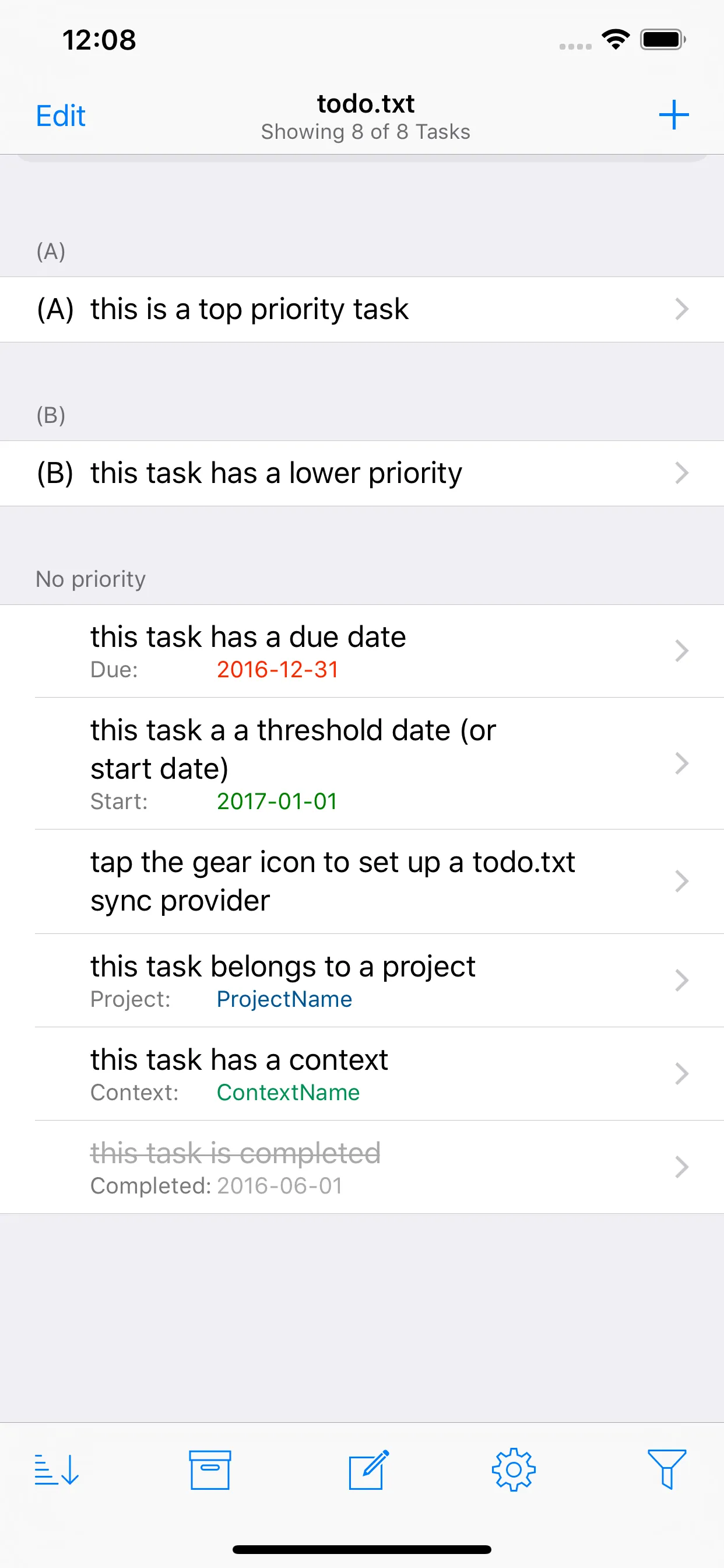 SwiftoDo for todo.txt iphone screenshot 1