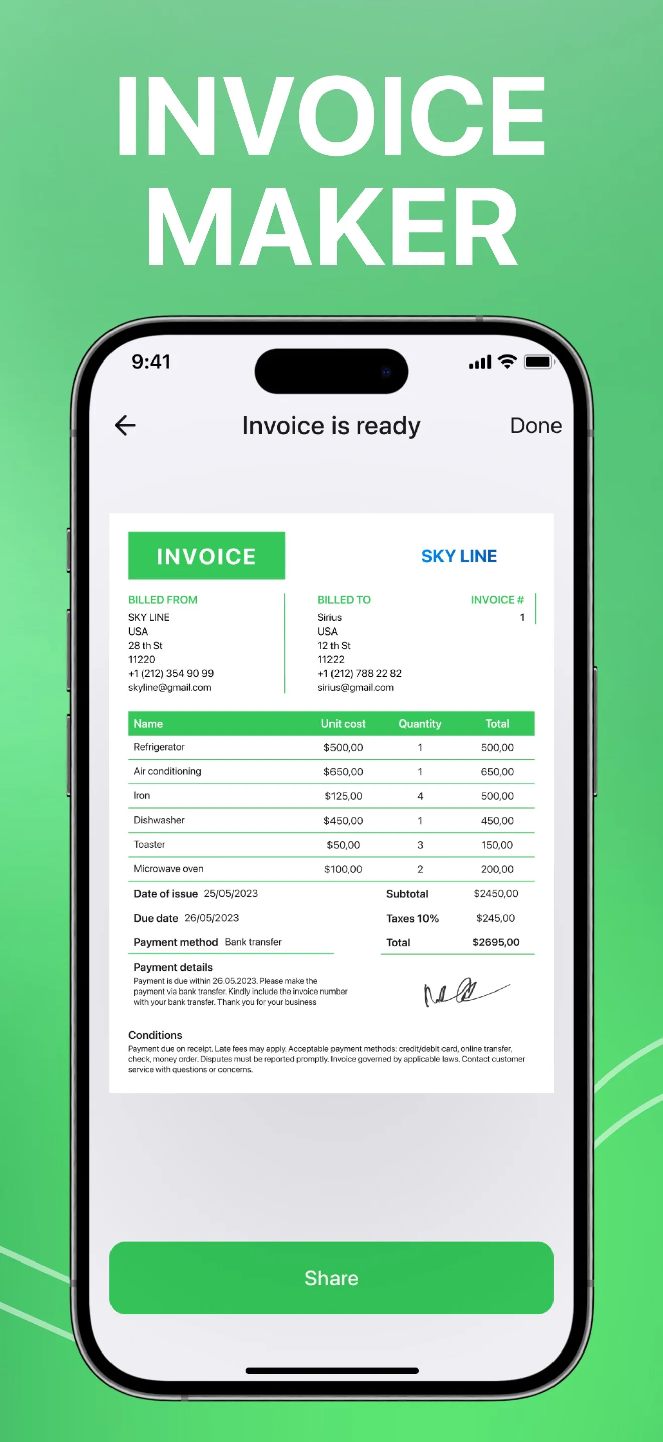 Invoice Maker Simple Generator iphone screenshot 1