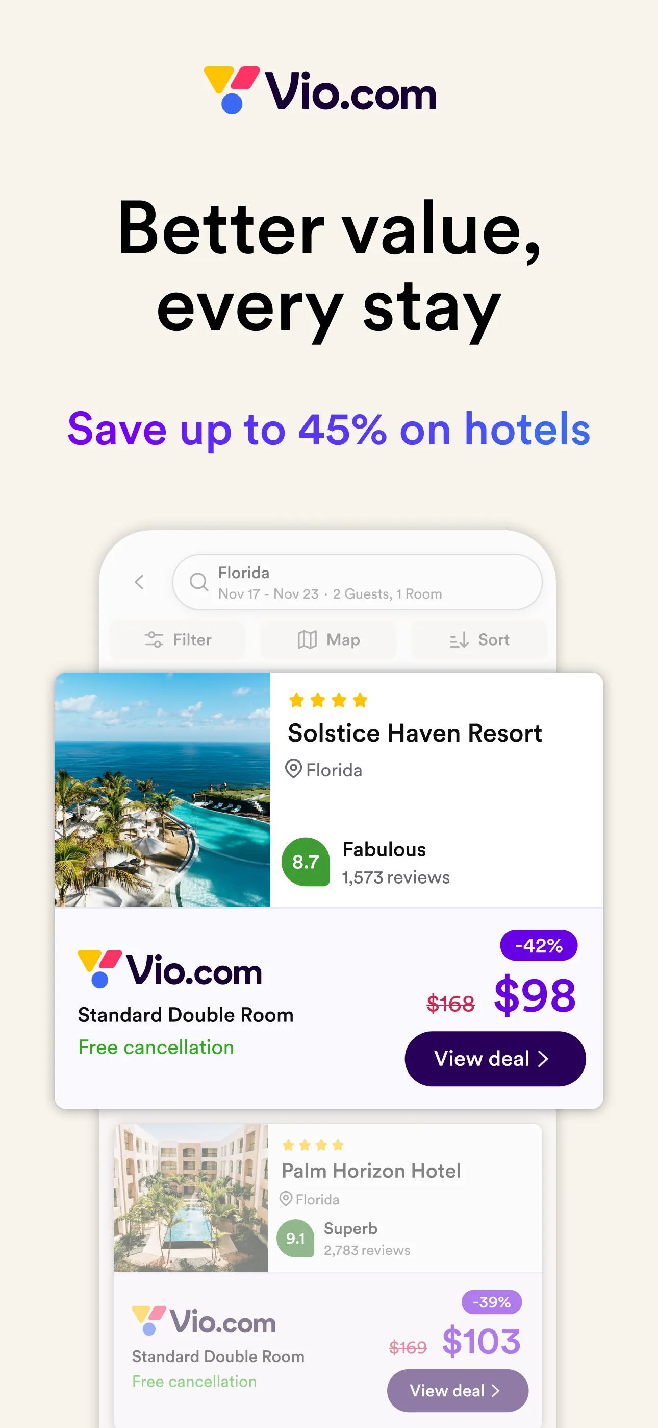 Vio.com: Hotels & travel deals iphone screenshot 1
