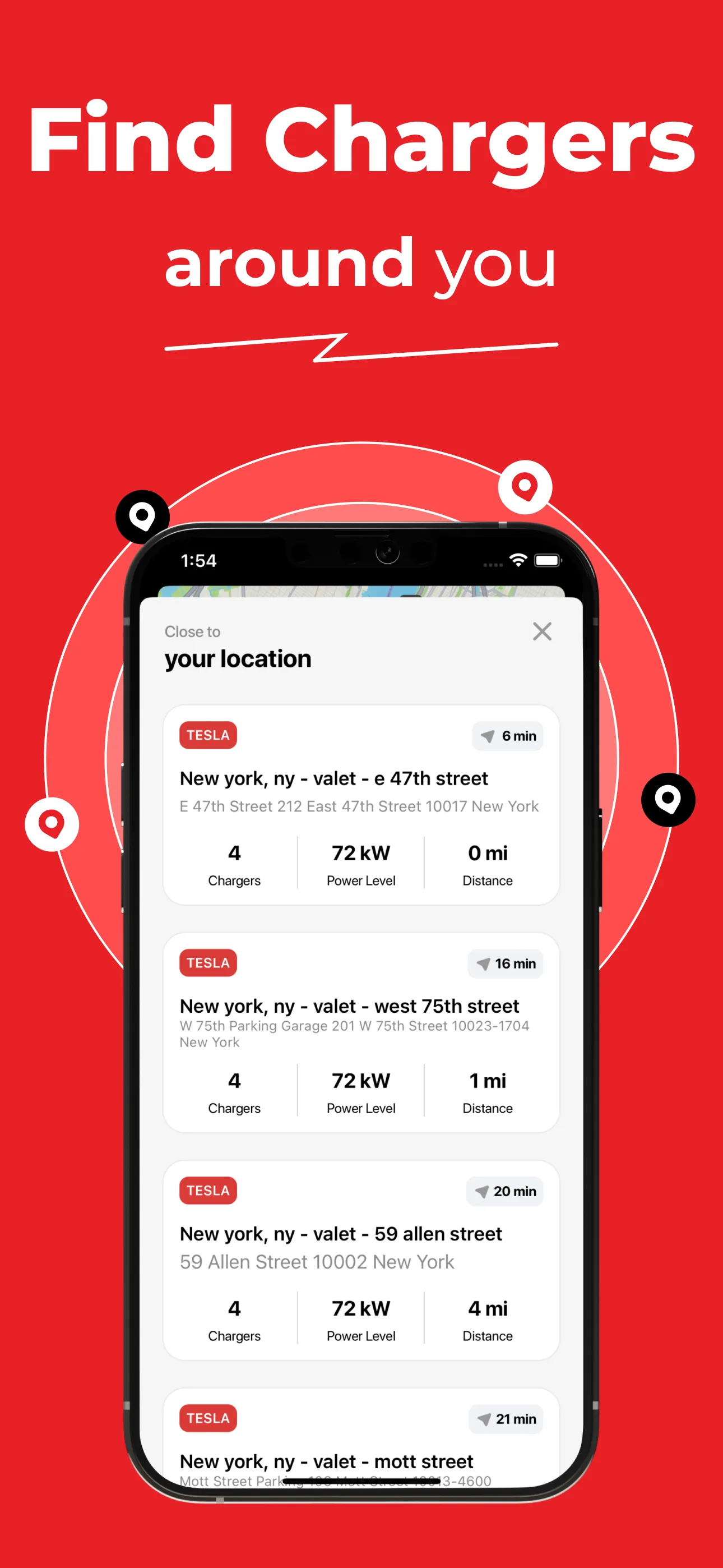 Supercharger map for Tesla iphone screenshot 6