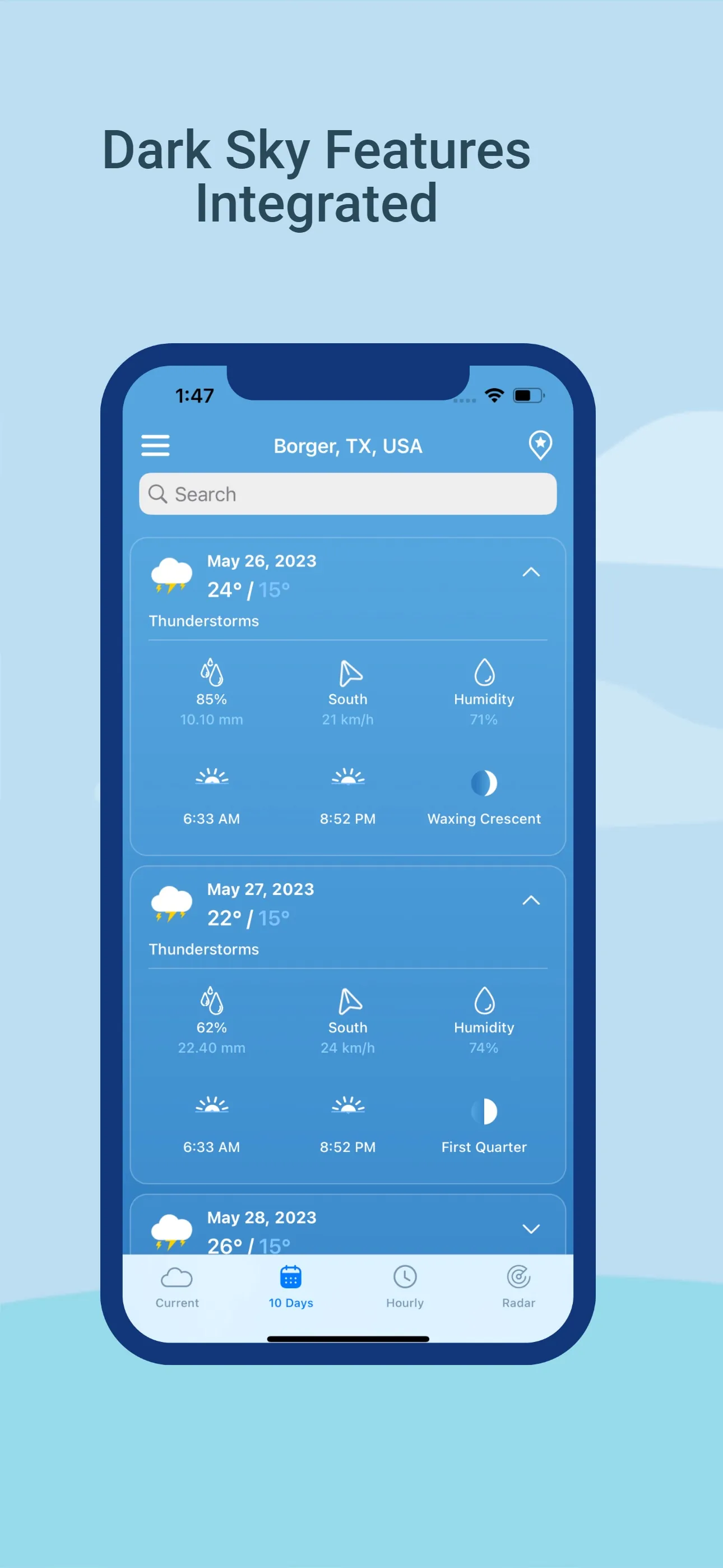 Dark Sky Tech Weather App iphone screenshot 1